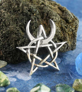 Horned God Pentacle Pentagram Necklace Pendant Cernunnos Pan Wiccan Wicca Pagan Neopagan Witchcraft Occult Crescent Moon front view